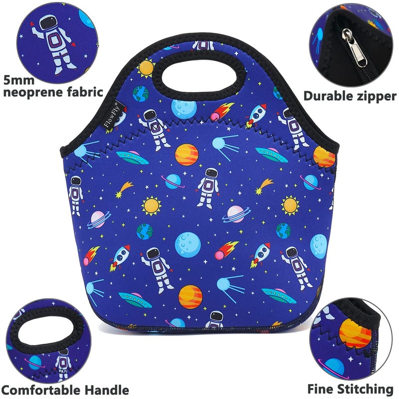 FlowFly Neoprene kids Lunch box Insulated Soft Bag Mini Cooler Thermal Meal Tote Kit for Boys, Girls,Men,Women,School,Work, Office, Astronaut - Image 2